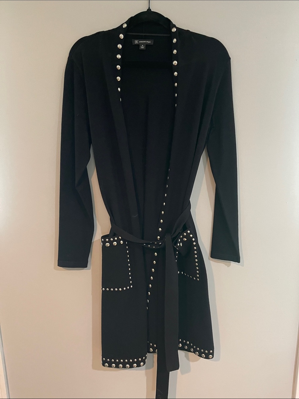 NWOT INC International Concepts Black Long Sleeve Studded Wrap Cardigan